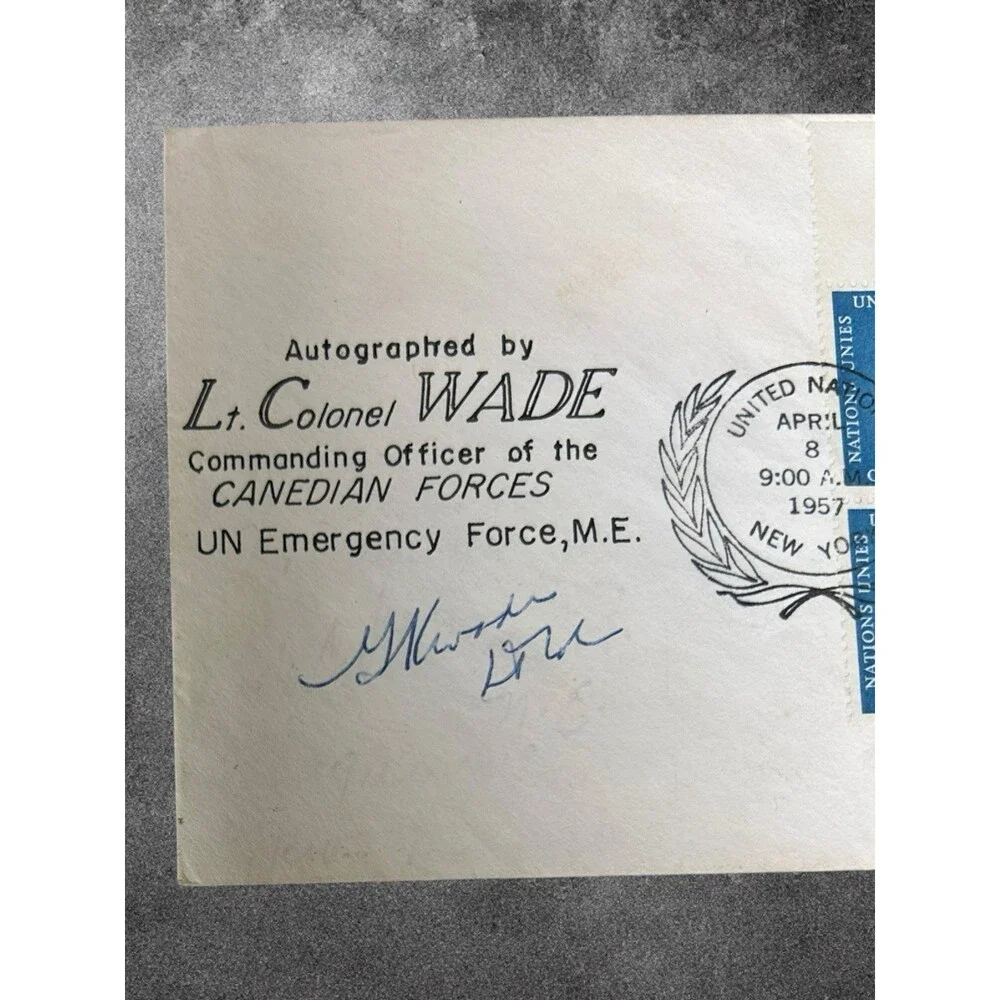 Lt. Colonel Wade Signed 1957 UN Emergency Force Envelope